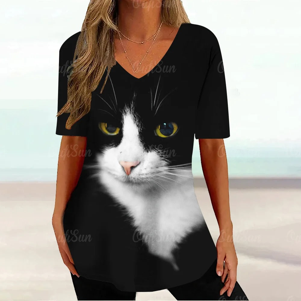 CAMISETA CON ESTAMPADO DE GATO