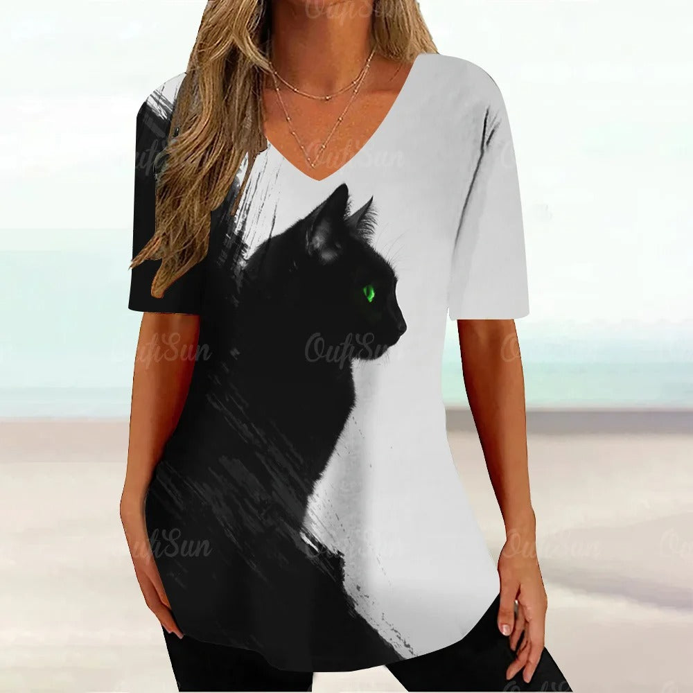 CAMISETA CON ESTAMPADO DE GATO