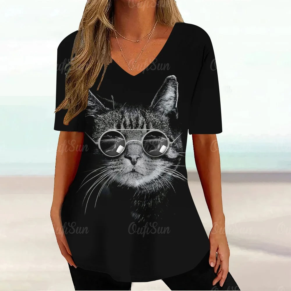 CAMISETA CON ESTAMPADO DE GATO