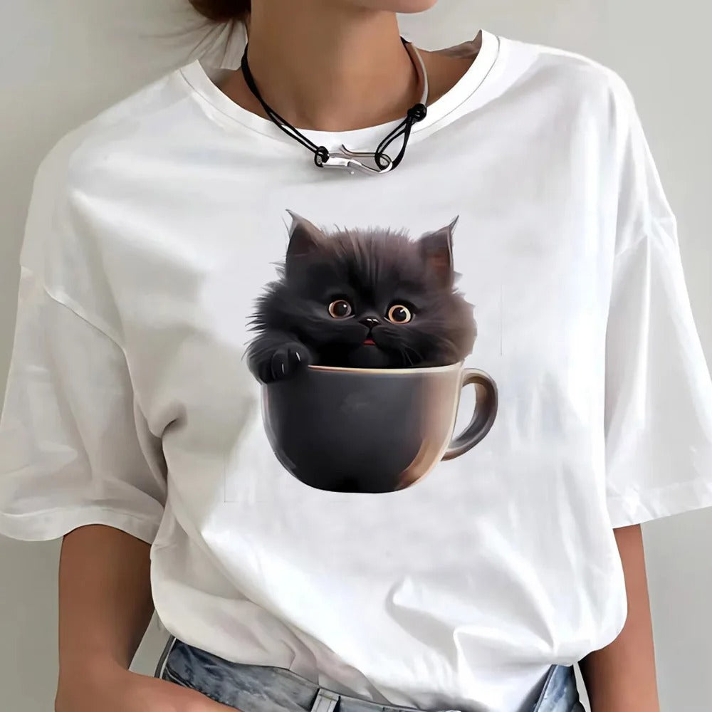 CAMISETA CON ESTAMPADO DE GATO