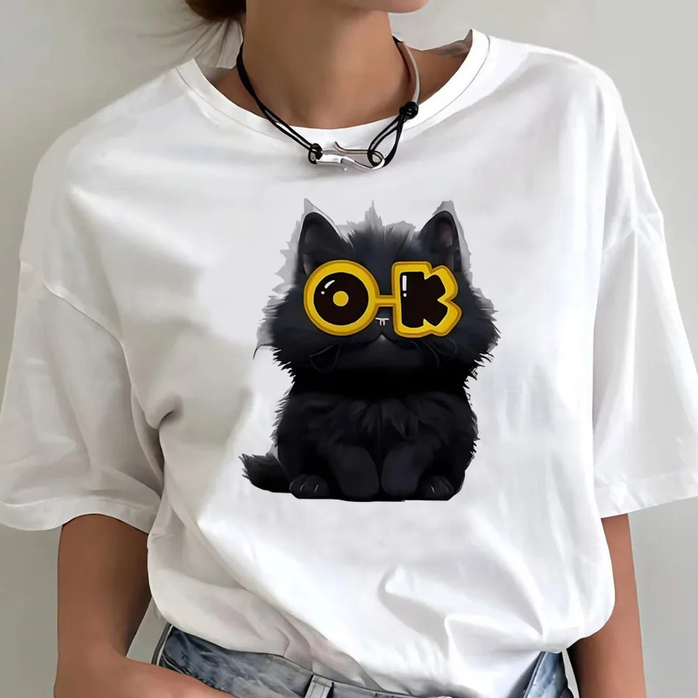 CAMISETA CON ESTAMPADO DE GATO